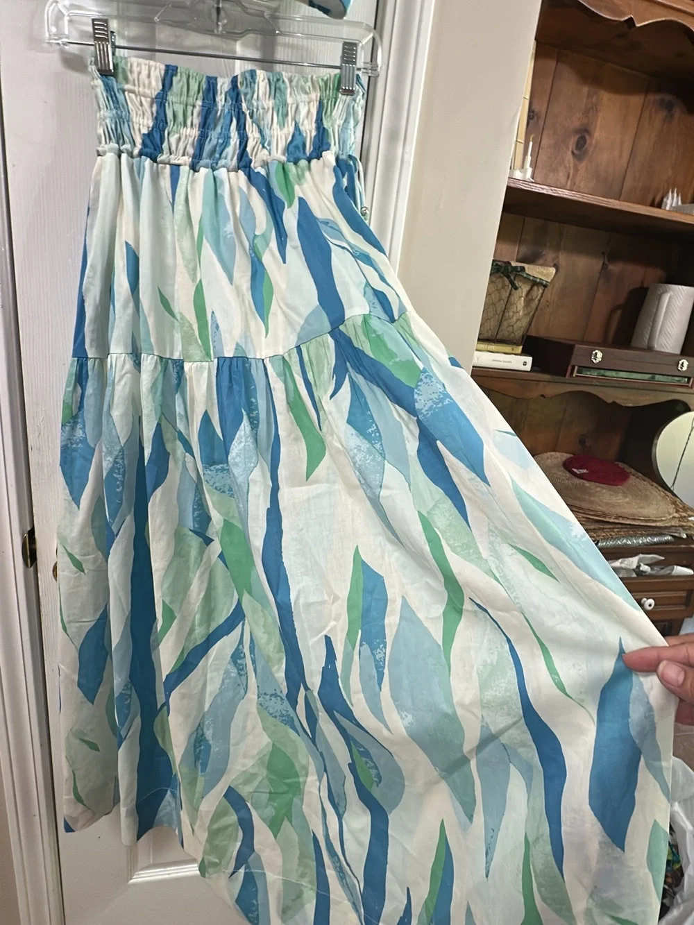 Elan Blue & Green Watercolor Stripe Maxi Skirt (mix33) - Picture 7 of 9